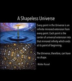 an image of water and stars in the sky with caption that reads, a shapeless universe every point in the universe is an infinite mirrored