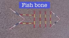 an overhead view of two rows of sticks with the words fish bone on them and one row of arrows pointing in opposite directions