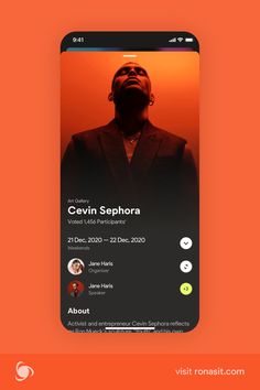 an orange and black phone screen with the words, cavin sepora on it