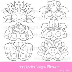 four masks with the words happy after designs flowers