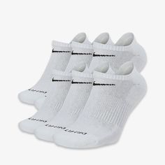 Nike Dri-FIT Everyday Plus Cushioned Low Training No-Show Socks (6 Pack) White SX6898-100 - SOLE SERIOUSS (1) Dri Fit Socks, Nike Swoosh Logo, Show White, Nike Socks, Nike Models, Nike Accessories, Athletic Socks, No Show Socks, Fashion Couple