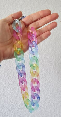 "Pastel rainbow chunky chain choker! Plastic link choker necklace is about 18.5\" long. The links are about 1\" x 0.75\". You can shorten it by removing links. Handle with care with removing links. Metal keychain / lobster clasp style hook closure. Lightweight and super cute! More rainbow & glow in the dark chokers here: https://www.etsy.com/shop/GoodLuxeVintage?search_query=rainbow+choker" Cheap Multicolor Choker Jewelry, Cheap Rainbow Jewelry For Party, Cheap Colorful Hypoallergenic Jewelry, Cheap Rainbow Colored Jewelry, Cheap Rainbow Festival Jewelry, Cheap Vibrant Festival Jewelry, Cheap Rainbow Fun Necklaces, Cheap Trendy Plastic Necklaces, Cheap Rainbow Jewelry For Crafting