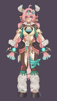 an anime character with pink hair and horns