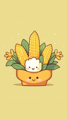 corn on the cob with an adorable face in it's potted plant