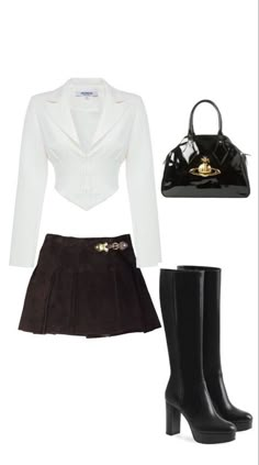 Skirt With Platform Boots, Black Saddle Bag, Black Saddle, White Button Up Shirt, Black Pleated Skirt, White Button Up, Looks Chic, Saddle Bag