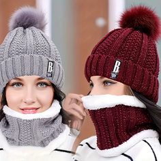 2 PCS Knitted Cotton Blend Fur Lined Cap Muffler Set Winter Knit Scarf, Bonnet Cap, Cap Girl, Beanie Hats For Women, Hat And Scarf Sets, Jumpsuits And Romper, Hat Scarf, Knit Beanie Hat, Scarf Set