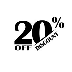 the 20 % off discount sign is shown in black and white, with an arrow pointing to