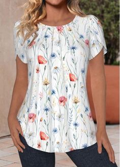 Color:White;Size:S;Size:M;Size:L;Size:XL;Size:XXL;Package Contents:1 X Blouse;Occasion:Other;Style:Bohemian; White Non-stretch Spring Blouse, Non-stretch White Blouse For Spring, Casual White Printed Blouse, White Floral Print Non-stretch Top, White Non-stretch Floral Print Top, White Non-stretch Short Sleeve Blouse, Non-stretch Printed White Blouse, White Printed Non-stretch Blouse, White Printed Short Sleeve Blouse