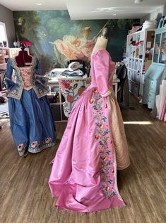 Gown Embroidery, 18th Century Dress, Rococo Fashion, 18th Century Clothing, Pink Gown, Period Dress, 18th Century Fashion, Gown Pattern, Period Outfit