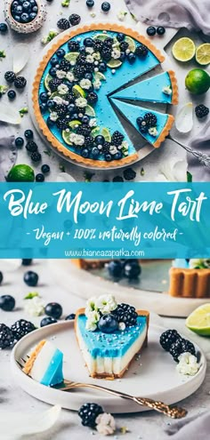 the blue moon lime tart is served on a plate