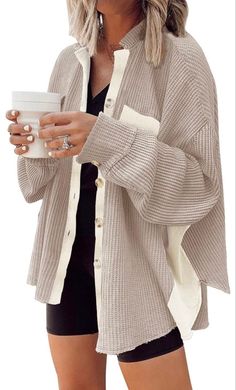 Oversized Button Down Shirt, Elegant Blazers, Oversized Sweater Women, Womens Jackets Casual, Jumpsuit Outfit, Casual Outerwear, Sweater Brands, Loose Blouse, 가을 패션