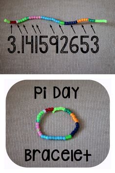 two different bracelets with numbers on them and the words pi day written in black