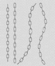 a set of three metal chains on a transparent background