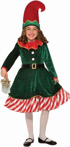 Your child will look adorable this Christmas (or Halloween!) dressed as Santa's Lil Elf! 100% polyester costume includes a green elf hat and festive dress. Tights and gift bag NOT included. Made by Forum Novelties, a leader in costumes and novelty products for more than 30 years. Elf Costume Christmas, Elf Costumes, Elf Princess, Christmas Elf Costume, Halloween Forum, Elf Dress, Christmas Girls, Elf Girl, Costumes Kids