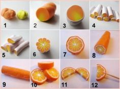 orange slices cut in half and arranged to make an interesting fruit decoration for the table