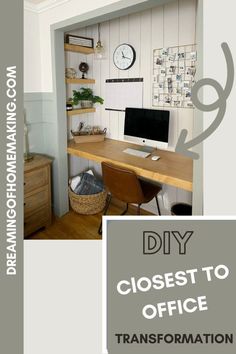 a desk with a computer on it and the words diy closest to office information