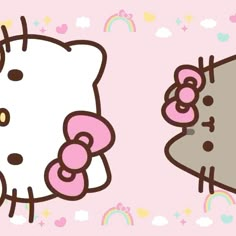 two hello kitty wallpapers on a pink background