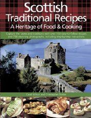 the scottish traditional recipes cookbook is shown with pictures of food and drink on it