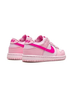 Nike Kids Dunk Low "Triple Pink" Sneakers - Farfetch Cute Pink Shoes Girly, Pink Low Top Dunks, Preppy Nike Dunks, Cute Shoes Pink, Tripple Pink Dunks Fits, Pink Nikes Shoes, Pink Panda Dunks, Pink Nike Dunks Outfit, Pink Shoes Outfit Sneakers