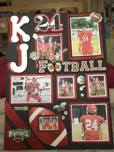 a football themed bulletin board with pictures and photos