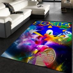 sonic the hedgehog rug in a living room