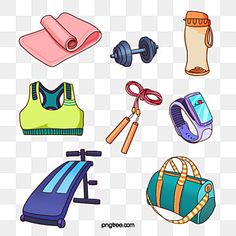 an image of various items that can be used for sports equipment png and psd