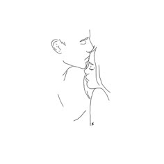 a line drawing of a man kissing a woman's head with her eyes closed