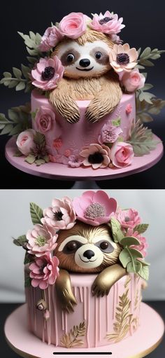 there is a cake decorated with flowers and a slotty