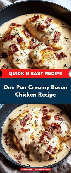 This One Pan Creamy Bacon Chicken Recipe combines tender chicken, crispy bacon, and a rich, creamy sauce, all cooked together for a flavorful and easy weeknight dinner that's perfect for busy families.