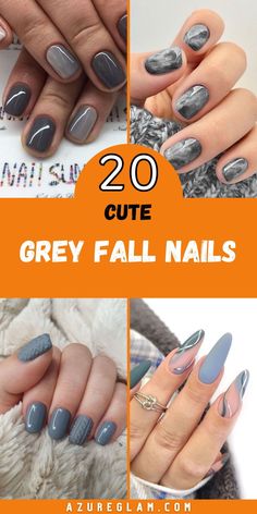 Explore the best 20 grey nail designs for fall 2024, offering a mix of elegant and trendy ideas. Featuring dark and light shades, these designs cater to every preference. Add blue, black, and pink elements to your acrylic nails for a modern look. Opt for short or almond shapes with simple designs and glitter accents to stand out. Make a statement with these chic grey nails this November. Grey Nails Dip Powder, Dipped Nails Gray, Slate Grey Nails Design, Different Shades Of Gray Nails, Fall Gray Nails Ideas, November Simple Nails, Grey Spooky Nails, Grey Short Nail Designs, Powdered Nail Ideas