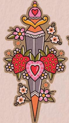 an embroidered design with flowers, hearts and a crown on the top is shown in this image