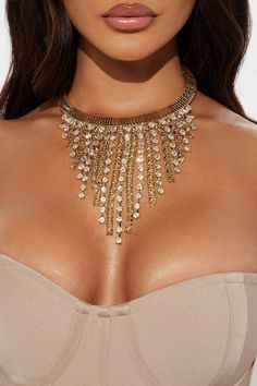 Available In Gold. Choker Necklace Lobster Clasp Closure Rhinestone Detail Imported | Sensual And Sexy Necklace in Gold by Fashion Nova Choker Chain Jewelry For Night Out, Elegant Gold Choker For Night Out, Gold Elegant Choker For Night Out, Metal Choker For Night Out, Party Rhinestone Necklace With Adjustable Clavicle Chain, Adjustable Clavicle Rhinestone Necklace For Party, Glamorous Gold Crystal Necklaces For Parties, Adjustable Crystal Necklaces For Party, Glamorous Party Choker Jewelry