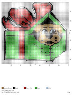 a cross stitch pattern with a christmas present in the center and an elf's hat on