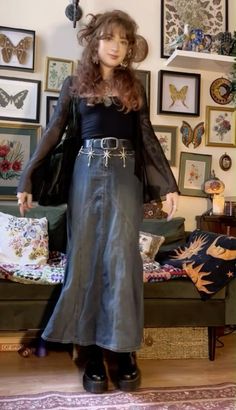 Whimsigothic Outfits Aesthetic, Whimsical Witchy Outfits, Whimsigoth Skirt Outfit, Y2k Whimsigoth Outfits, Whimsical Goth Aesthetic Outfits, Simple Whimsigoth Outfit, Whimsical Fashion Casual, 70s Witchy Outfits, Skirt With Docs