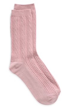 These cable-knit boot socks bring temperature-regulating comfort to your day with soft wool-kissed yarns. Acrylic/wool/polyester/nylon/spandex Machine wash, tumble dry Imported Knit Boot Socks, Knit Boot, Pink Socks, Soft Sock, Cute Socks, Boot Socks, Soft Wool, Crew Socks, Soft Pink