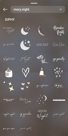 an iphone screen with different types of writing on it, including the moon and stars