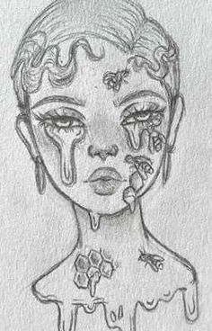 a drawing of a woman with tears on her face