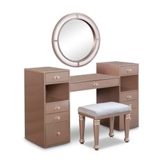 an image of a dressing table with mirror and stool