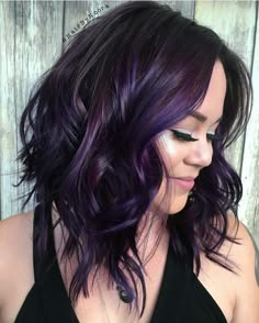 This Color is Stellar. . . . . . . . . . . . ....... Purple Hairstyles, Dark Purple Hair Color, Exotic Hair, Dark Purple Hair, Violet Hair, Hair Color Purple, Hair Color And Cut, Black And Purple, Hair Color Balayage