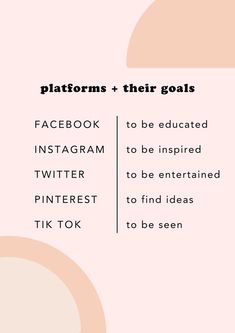 a pink background with the words platforms and their goals