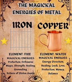 an iron copper coffee mug with the words,'the magickal energies of metal