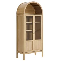 Modway Tessa Arched 71 Tall Storage Display Cabinet in Oak Wood Grain Arched Storage, Arched Cabinet, Flexible Display, Dining Room Cabinet, Concealed Storage, Room Cabinet, Tempered Glass Door, Cabinet Bed, Wood Cabinet