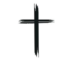 a black and white image of a cross with paint streaks on the bottom of it