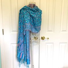 Nwt From India Pashimina Wrap/Scarf With Ethnic Tapestry Style Paisley. 67” X 28” Superior Quality, 70% Pasmina And 30% Silk. Soft To The Touch And Warm And Coy For Fall/Winter Weather. Versatile Wear As A Scarf, Shawl Or Wrap. Smoke Free Home. Shipped Promptly. Price Is Firm. Blue Bohemian Scarf With Paisley Print, Blue Bohemian Paisley Print Scarves, Blue Paisley Print Bohemian Scarf, Blue Bohemian Embroidered Scarves, Bohemian Blue Paisley Print Pashmina Shawl, Bohemian Blue Paisley Pashmina Shawl, Bohemian Blue Pashmina Shawl With Paisley Print, Blue Pashmina Silk Shawl, Traditional Blue Paisley Print Shawl