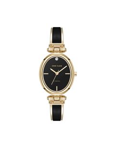 Anne Klein Black/Gold-Tone Oval Diamond Accented Bangle Watch Luxury Black Watch Accessories With Subdials, Timeless Diamond Watch With Round Dial, Elegant Adjustable Jewelry With Round Dial, Adjustable Elegant Stainless Steel Jewelry, Black Diamond Watch With Round Dial For Evening, Elegant Adjustable Watch With Round Dial, Elegant Metal Diamond Watch, Timeless Black Diamond Watch For Evening, Luxury Modern Oval Watches