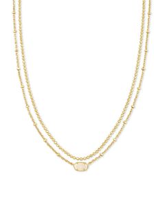 Pull off an effortlessly layered look in the Emilie Gold Multi Strand Necklace in Iridescent Drusy. Mini versions of our most iconic silhouettes and delicate Chains put us in the freshly-showered-sun-soaked-warm-kinda mood. Kendra Scott Emilie Necklace, Kendra Scott Clove Necklace, Mini Kendra Scott Necklace, Kendra Scott Necklace Layering, Trendy Gold Necklace, Layered Gold Necklaces, Birkenstock Clogs, Preppy Jewelry, Yellow Necklace