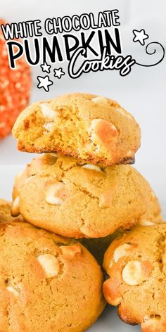 white chocolate pumpkin cookies stacked on top of each other