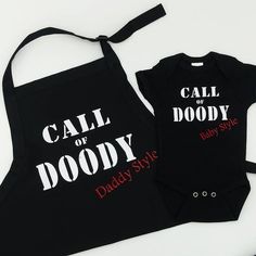 Adorable matching set for Daddy and Baby!Apron - Adult size (one size fits most!)Baby Body suit - available in newborn, 0-3 months, and 3-6 months Call Of Doody, Military Baby, Baby Apron, Airplane Baby Shower, Farm Baby Shower, Baby Stocking, Baby Shower Gift Ideas