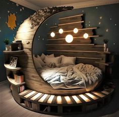 a circular bed in the middle of a room