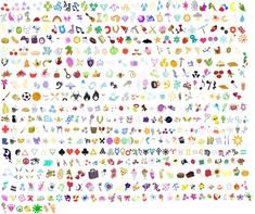 an image of many different types of stickers on a white background, including letters and numbers